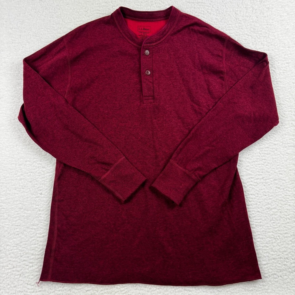 L.L. Bean Shirt Men‎ L Red Wool Henley Two Layer River Drivers Traditional Fit